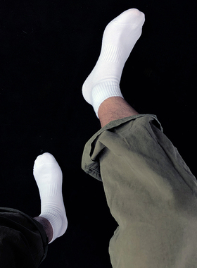 5双短袜男士袜子中筒袜春夏季纯棉运动防臭吸汗短筒袜女白色ins潮