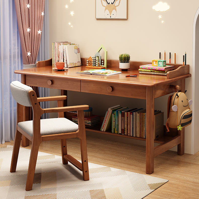 实木书桌简约现代书房电脑办公桌学生家用写字台卧室儿童学习桌椅