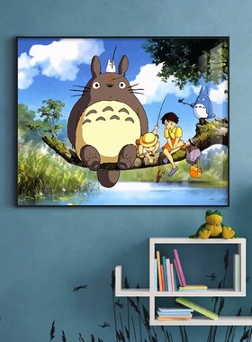 宫崎骏龙猫卡通动漫儿童房装饰画背景墙壁画男孩女孩卧室床头挂画