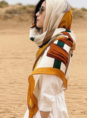 新疆西藏沙漠旅行防晒保暖大披肩民族风拍照穿搭围巾丝巾沙滩巾女