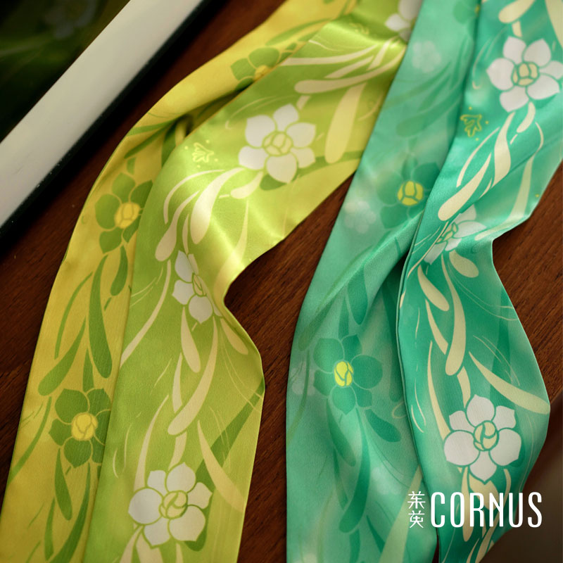茱萸CORNUS  神仙骨水仙窄丝巾 印花搭配汉服生日礼物丝巾旗袍