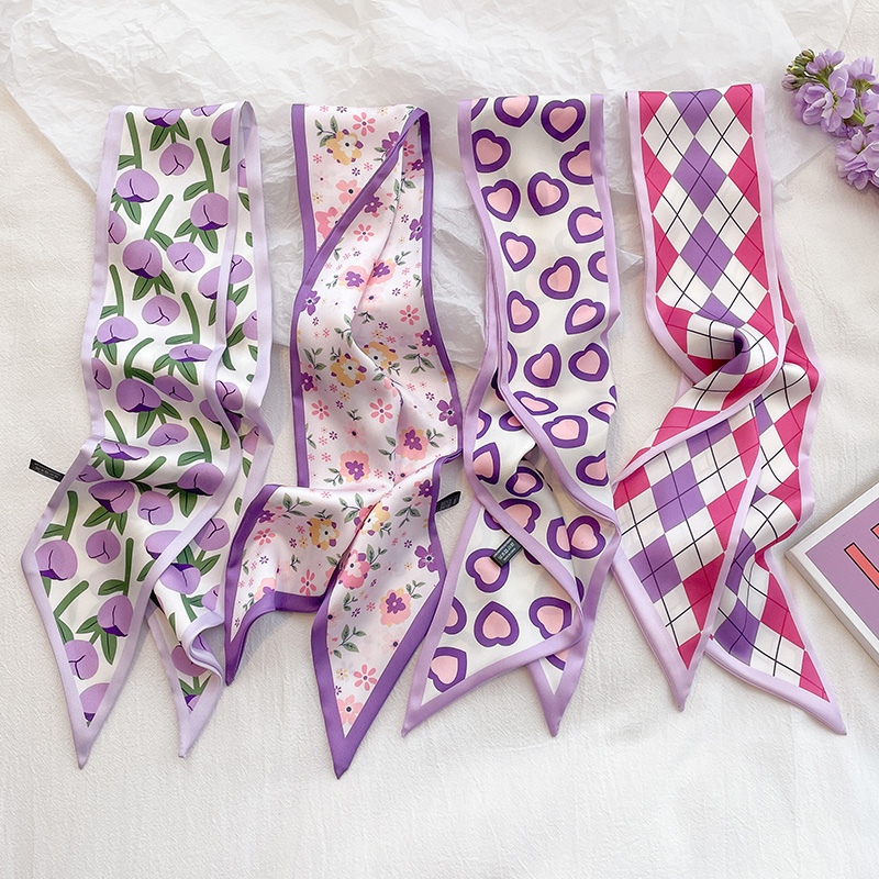 日系紫色系窄细尖角发带丝巾小长条女薄款围巾绑包包飘带装饰领巾