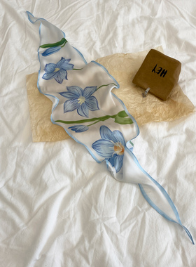 FEI TAI LADY韩版仙女气质菱形小丝巾花卉2022新款夏季长条领巾