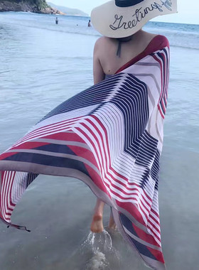 旅游度假海滩沙漠围巾女棉麻纱巾防晒披肩两用海边沙滩巾拍照丝巾