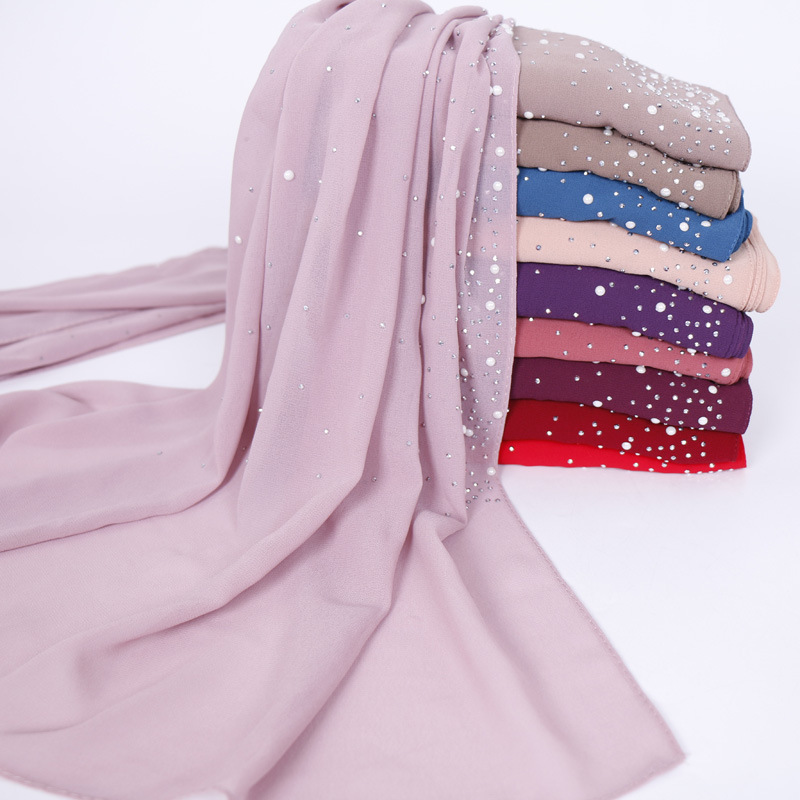 women scarf Silk Shawl烫钻头巾女欧美迪拜中东回族印度多色丝巾