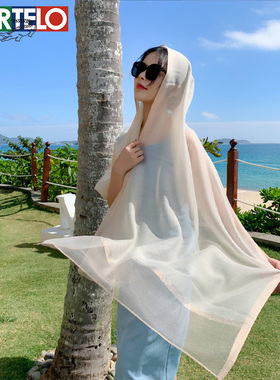 夏季海边薄款防晒丝巾女士拍照百搭度假时尚纱巾户外冰丝遮阳披肩