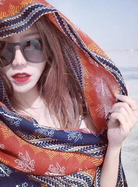 土耳其沙漠旅游防晒披肩流苏超大民族风围巾女丽江度假两用丝巾薄