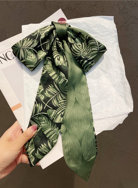 韩版百搭小长条绿色树叶飘带夏季双面丝巾发带女绑包包扎头发丝带