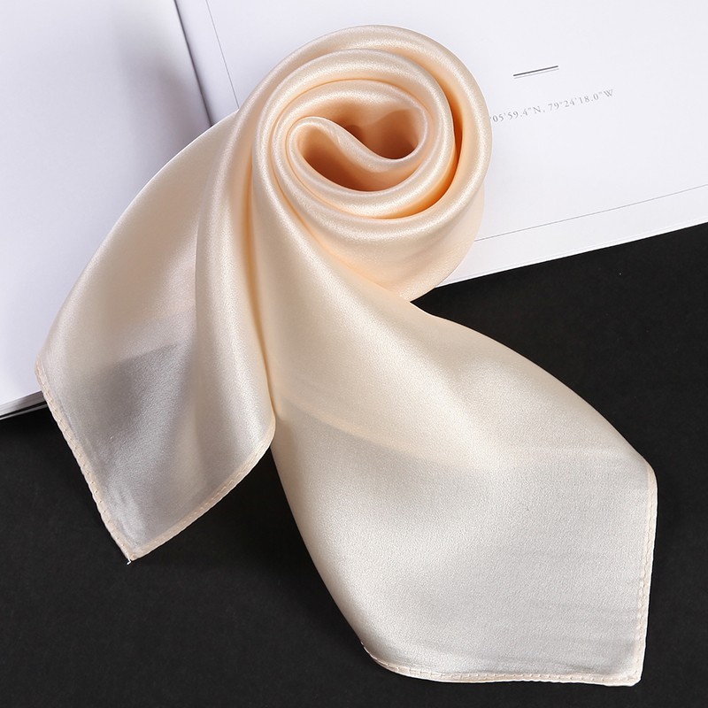 6A级杭州丝绸100%桑蚕丝小方巾米乳黄色遮阳遮脖子遮颈纹防晒丝巾