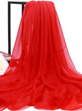 大红色长条雪纺红丝巾广场舞专用舞蹈道具表演纱巾春薄围巾女披肩