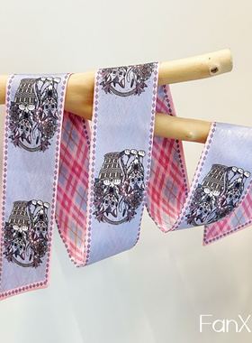 繁星原创设计可爱猫咪印花丝巾领巾韩国小长条绑包扎发丝带发带女