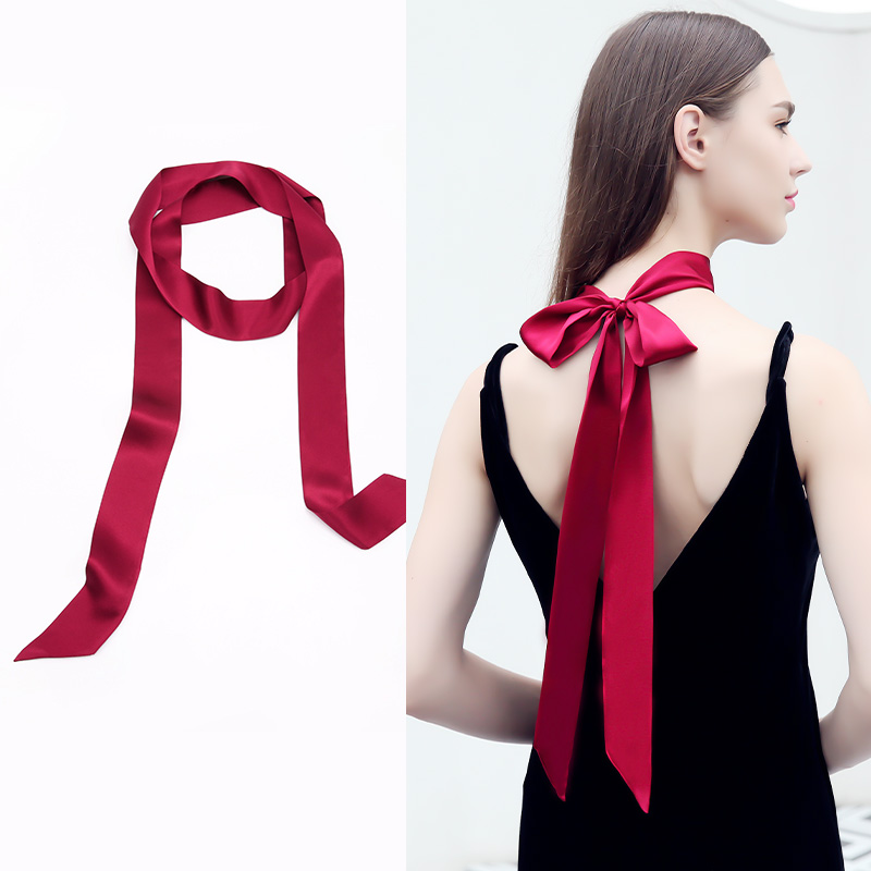 红色丝巾小长条丝带女飘带围巾真丝窄领带丝绸腰带夏季装饰绑包包