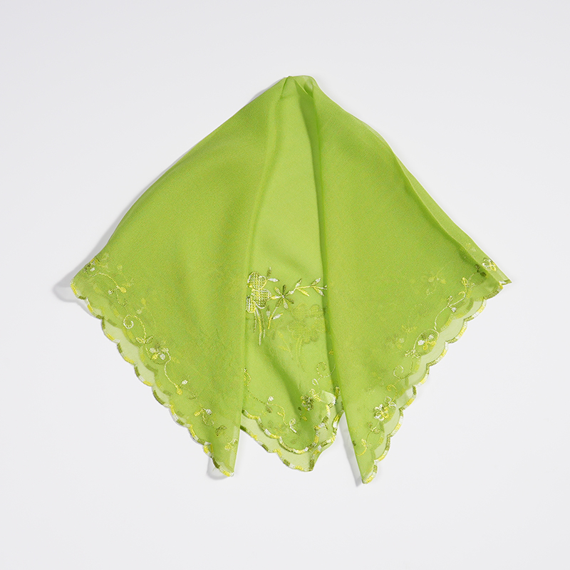 绣花纯色绿色小方巾100%桑蚕丝小手帕真丝薄款纱巾丝巾丝绸春夏季