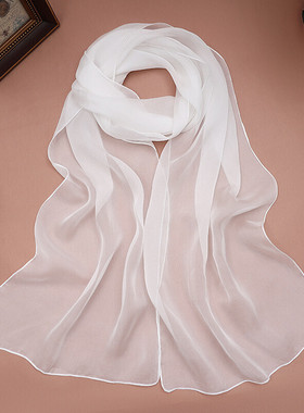 上海故事真丝白色丝巾长条夏季防晒雪纺白纱巾蚕桑丝围巾时尚领巾