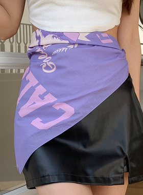 尤嘻岛美式复古休闲纯棉紫色60方巾丝巾抹胸腰带辣妹头巾包头时尚