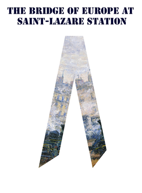 莫奈系列风景油画圣拉扎尔站的欧洲桥飘带丝带百搭长条窄丝巾发带