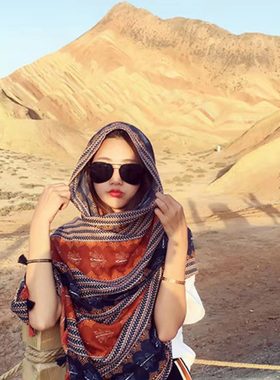 茶卡盐湖旅游拍照草原沙漠防晒丝巾海边复古大红色围巾披肩民族风