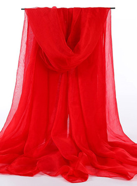 大尺寸2.3米纯色大红丝巾韩版雪纺围巾披肩两用纱巾防晒百搭春秋