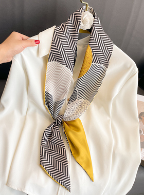 黄色小长条细窄斜角丝巾女绑包包丝带扎头编发带飘带装饰领巾腰带