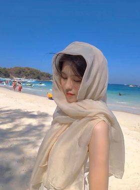 沙漠埃及迪拜海边旅游拍照棉麻纱巾围巾女沙滩丝巾防晒包头巾披肩