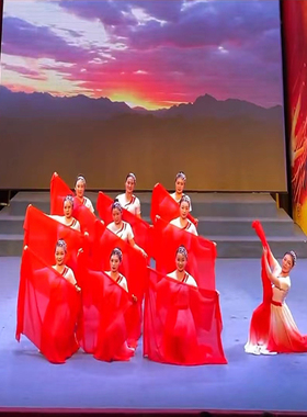 芳华万疆舞蹈同款表演丝巾跳舞雪纺大红色方巾中国红年会舞台道具
