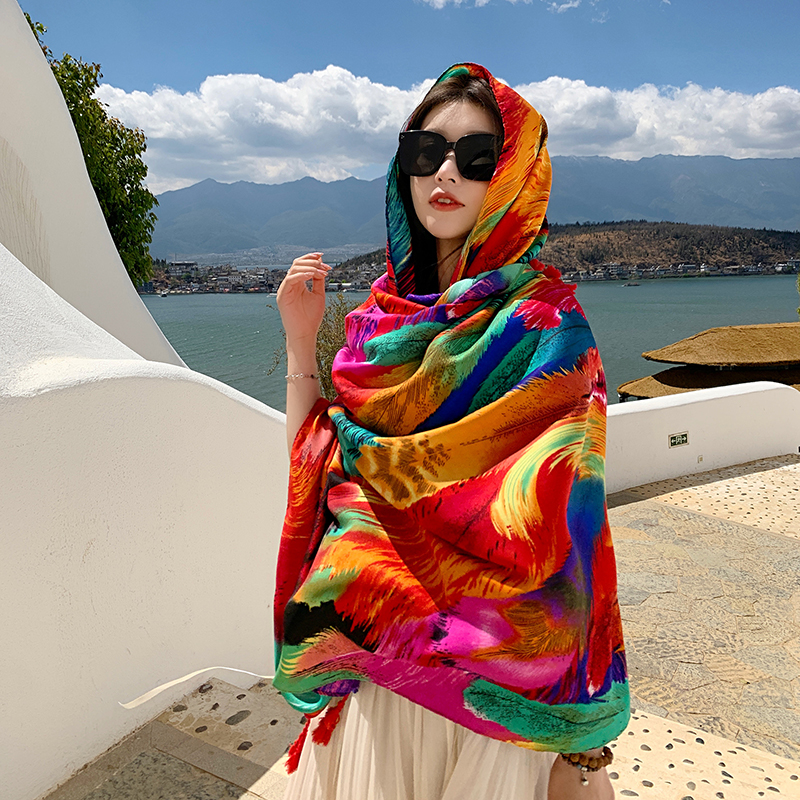民族风围巾女夏季丝巾泰国旅游薄款空调大披肩海边度假防晒沙滩巾