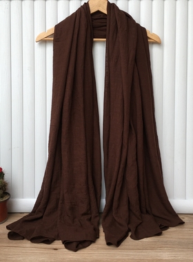 咖啡色棕色棉麻围巾女秋冬季新款韩版文艺百搭大长款披肩两用丝巾