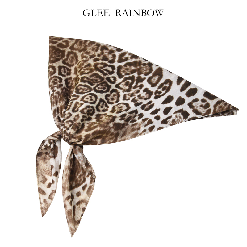 Glee rainbow浅咖色时髦真丝棉薄款豹纹大方巾造型头巾丝巾 67cm
