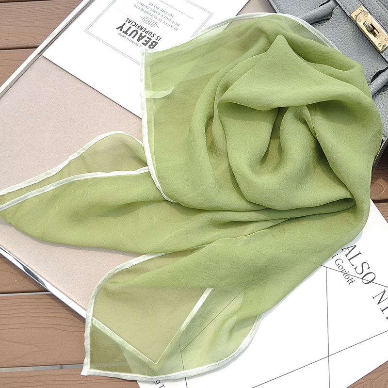 韩版纯色小方巾丝巾女薄款天丝丝巾发带包边单色绿色小丝巾百搭