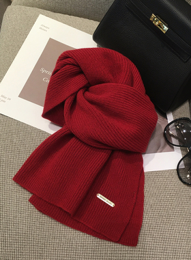 澳洲纯羊毛100%羊绒围巾2024新款百搭冬季新年红色保暖针织围脖女