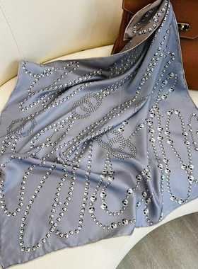 珍珠链扣-100%桑蚕丝65尺寸时尚斜纹小方巾