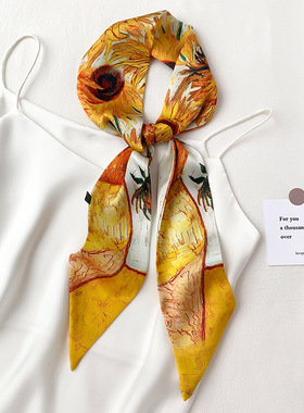 梵高油画系列法式丝巾发带装饰百搭小长条领巾绑包包手柄丝带飘带