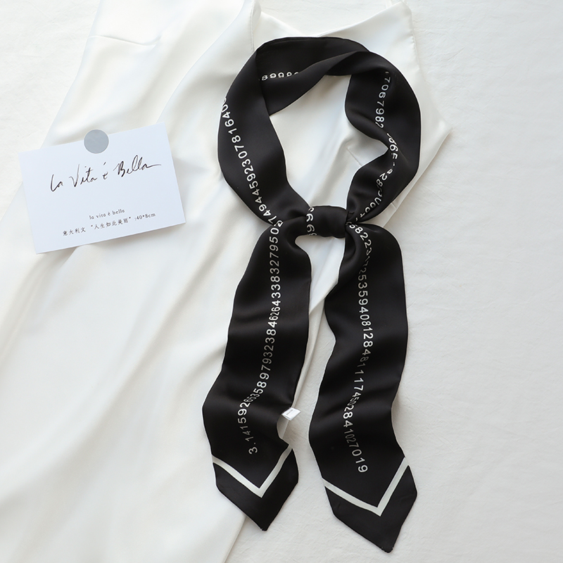 黑色长条小丝巾女发带绑包缠带飘带装饰腰带脖子领带搭配衬衫丝带