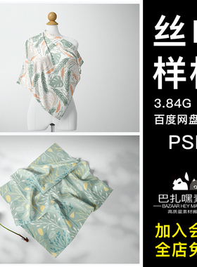 3D丝巾围巾手帕布料PSD样机模板印花图案效果智能贴图设计素材