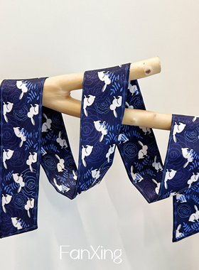 繁星原创新款设计兔子丝巾领巾丝巾高级感花卉小长条绑包扎发丝带