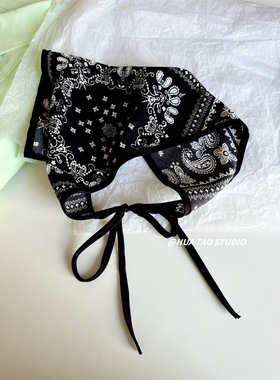 原创设计时髦三角巾包头巾纯色白色黑色腰果丝巾少女氛围感春夏