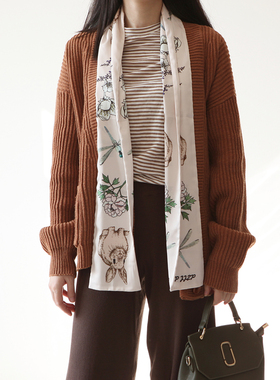 「小清新」原创可爱兔子蜻蜓卡通长条围巾长款窄丝巾绑包飘带女
