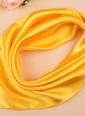 新款男女演出小丝巾黄色纯色方巾丝巾幼儿园舞蹈表演道具纱巾手帕