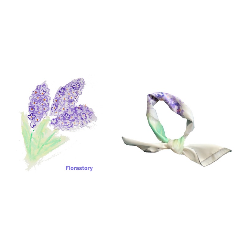 一束花的浪漫开始～Flora小清新紫色小花束插画韩版方巾丝巾领巾