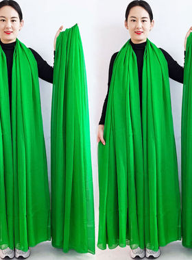 3米超大杭州丝巾春秋绿色纱巾围巾女跳舞加长款夏季防晒沙滩披肩