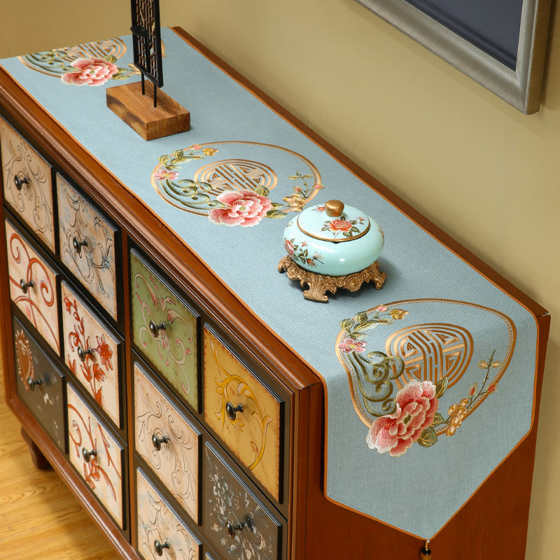 新中式桌旗中式禅意茶席餐桌电视柜桌布茶台布艺长条茶几垫布定制