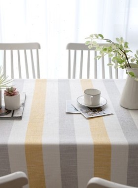 埃斯特波纳 北欧黄灰色条纹风格桌布桌布盖布餐桌布台布特价包邮