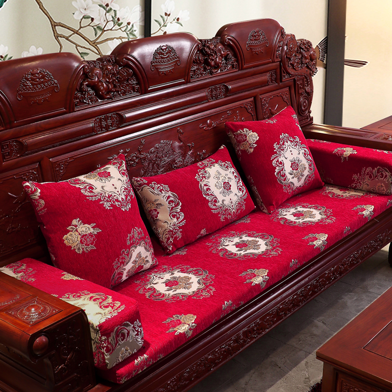 新中式实木沙发垫坐垫加厚海绵红木四季通用联邦椅三人座垫子
