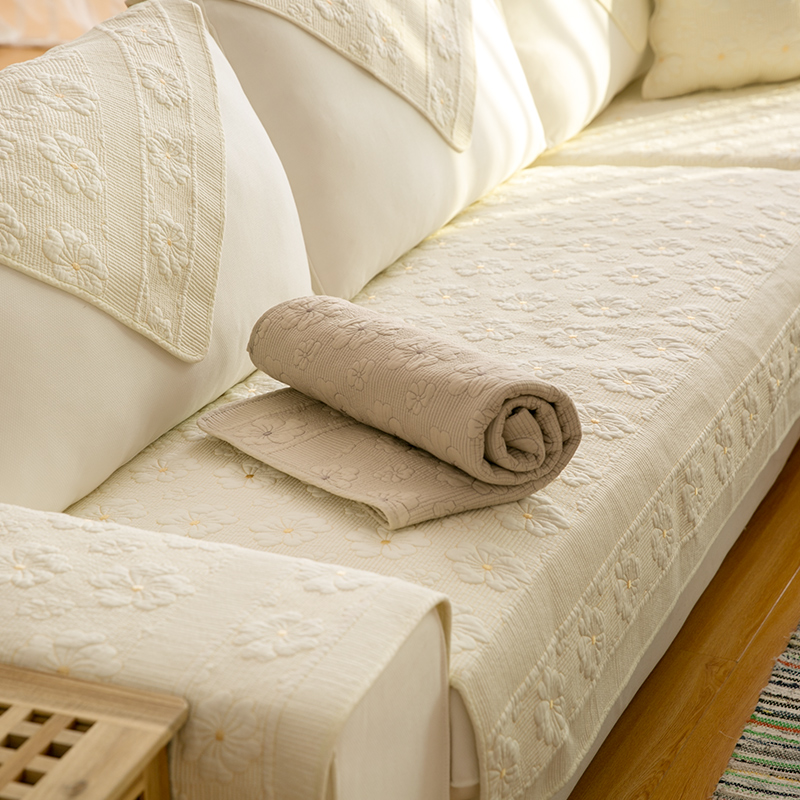 双面全棉刺绣沙发垫布艺简约现代防滑万能全包套巾罩四季通用坐垫