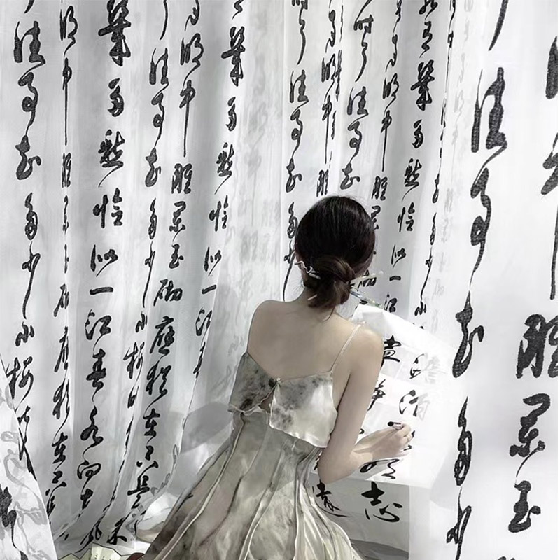 窗纱书法纱布网红拍照背景纱中国风氛围感窗帘面料纱幔摄影飘纱布