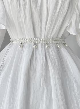 小香风腰带配饰法式白色珍珠腰链女夏季配裙子装饰高级感收腰链条