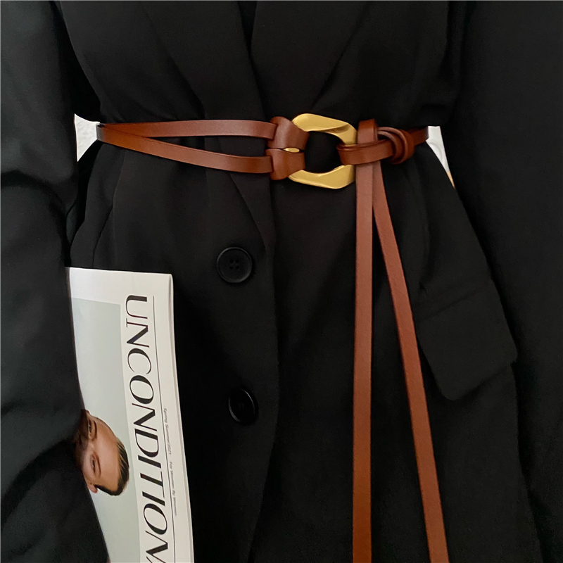 配大衣腰带真皮简约设计高级质感百搭两根细腰带组合搭西装皮带秋