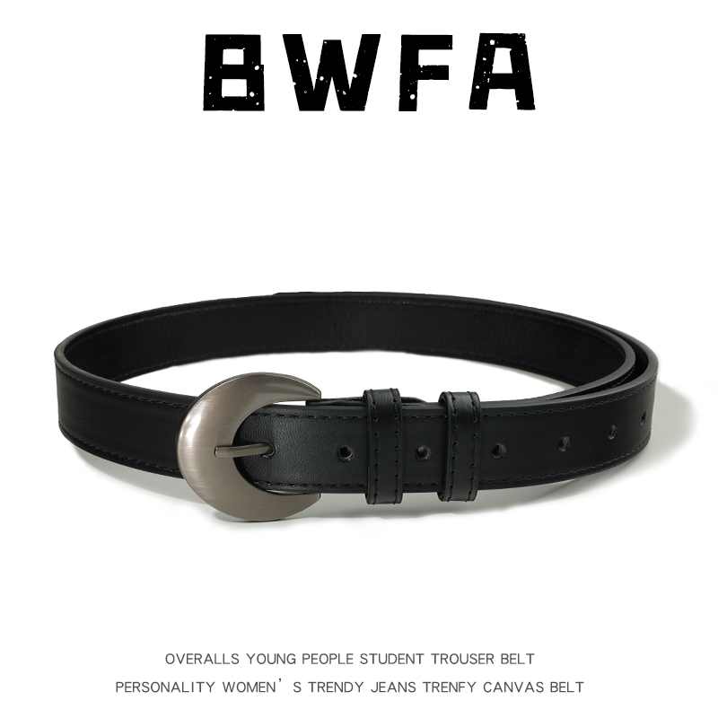 BWFA新款皮带月牙黑色合金腰带搭配牛仔裙百褶裙皮带简约设计感