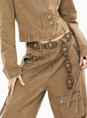 个性y2k西部牛仔风金属复古vintage环扣铆钉腰带配饰波西米亚皮带