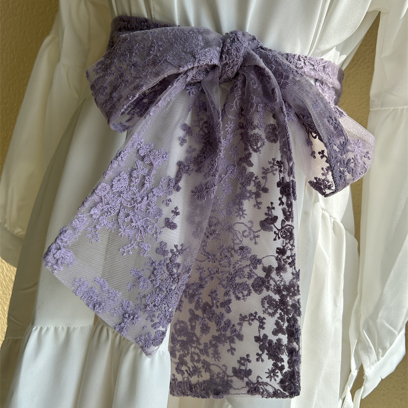 7色选  冷香  小花型刺绣网纱腰带 优雅 淡紫色墨绿豆沙红黑色蓝
